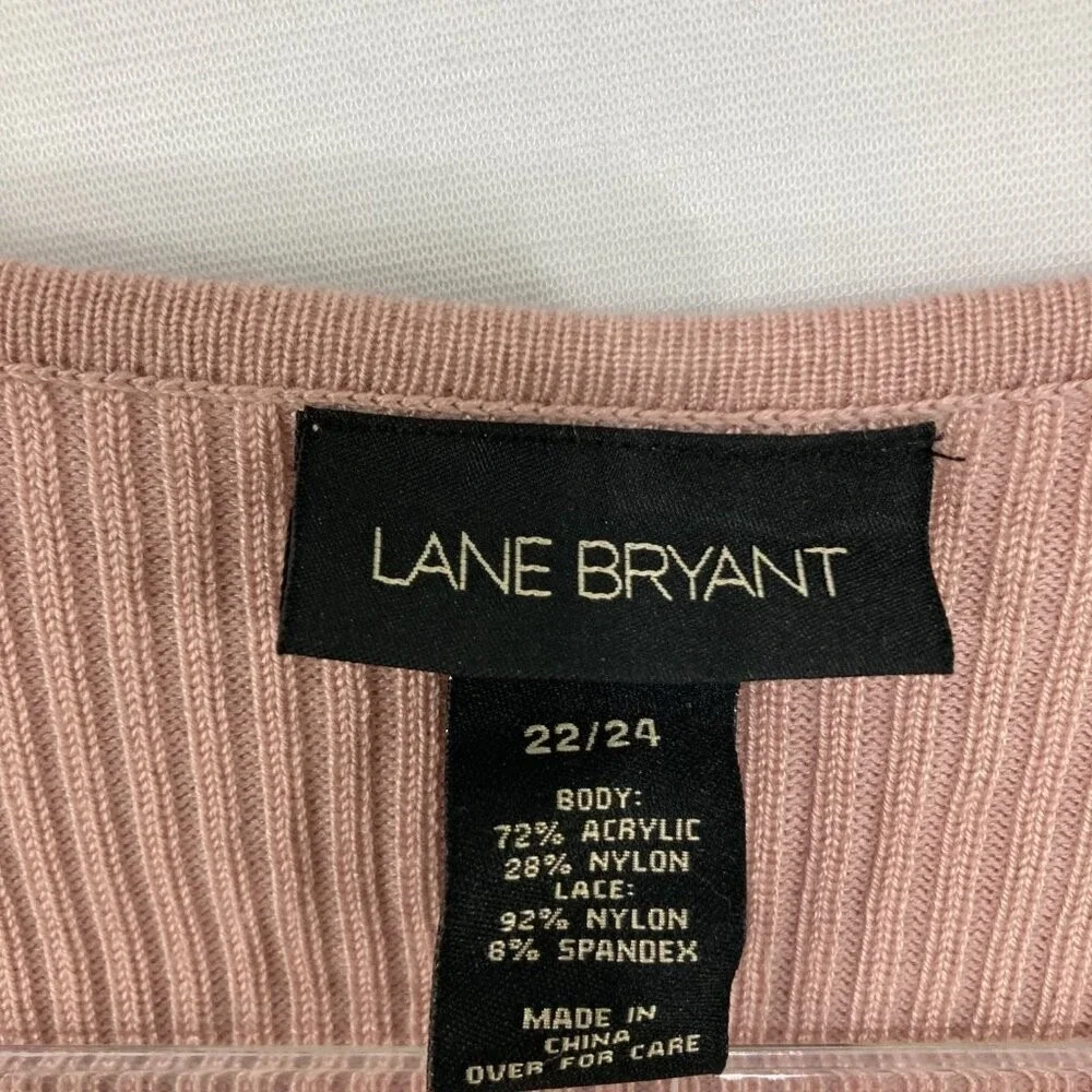 New Lane Bryant size 22/24 Pink Mauve‎ Lace Hook Closure Rib Knit Cardigan